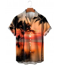 Seaside Sunset Palm Print Shirt 76273884X