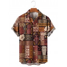 Men's Hawaiian Style Tribal Pattern Short Sleeve Shirt