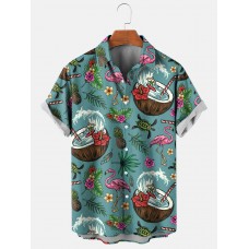 Men's Surf Retro Bright Graphic Print Short Sleeve Shirt